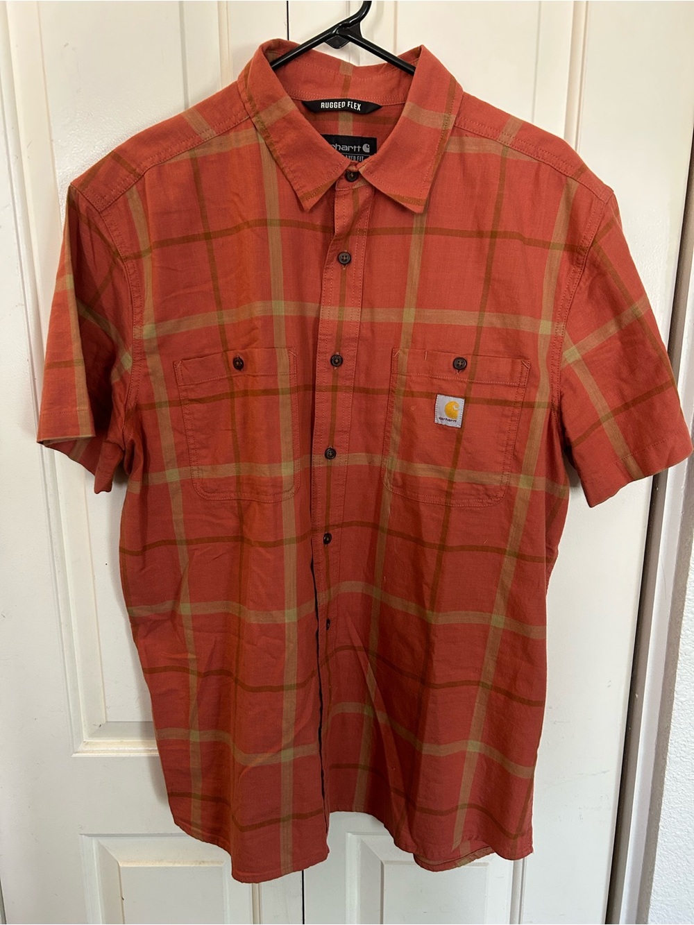 Carhartt Rugged Flex Relaxed Fit Shirt Short Sleeve Plaid Size Large